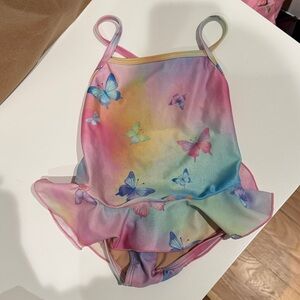Girls' Pastel Rainbow Butterfly One-Piece Swimsuit